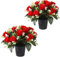 JUTTAUTO 2pcs Grave Flower In Pot 12 Heads Artificial Silk Rose Fake Funeral Floral for Memorial Cemetery Christmas Home Decorative