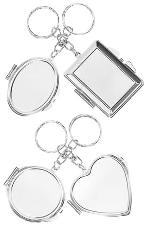 Baluue Miroir Pliant en Métal Porte-clés Mini Miroir Compact Double Face Accessoire De Mode pour Porte-clés