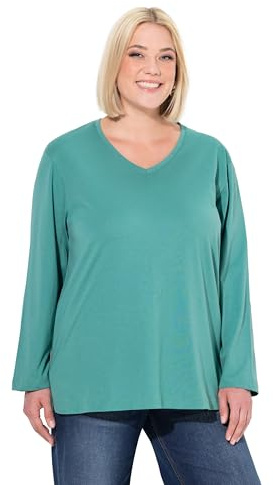 Ulla Popken Damen große Größen Übergrößen Plus Size Shirt, V-Ausschnitt, Relaxed, Langarm grün 62+ 725334431-62+