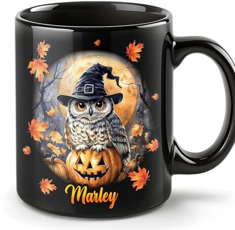 Smile lab Personalised Halloween Owl Mug, Gifts for Owl Lover, Owl Gift for Women, Owl Coffee Mug, Wild Animal Lover Gift, Custom Coffee Cup Ceramic Mug, Customized Halloween Gifts