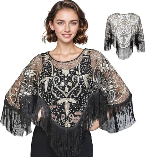 Lufdegim Damen Umschlagtücher Stola, 1920er Jahre Stola Schal Damen Pailletten Umschlagtücher Retro-Schal für Hochzeit Gatsby Party Abendkleid Kostüm Accessoires