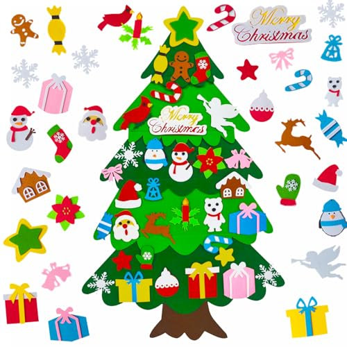 YUESHUNSLL Feltro Albero Natale, Albero Natale Feltro con Ornamenti Staccabili, Decorazioni per Appendere Le pareti di Capodanno, Regali di Natale (P6)