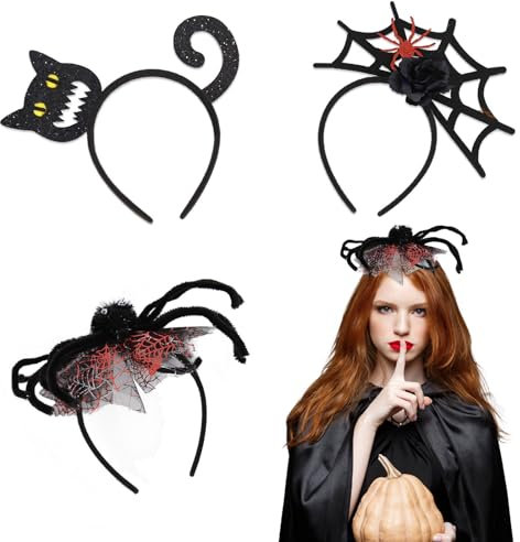 WJWINER 3 Stücke Halloween Haarreif, Halloween Haarreif Spinne, Halloween Kopfschmuck Damen, Haarreif Spinne, Halloween Kostüm Accessoires, Kinder Damen Kopfbedeckung, für Halloween Dekoration