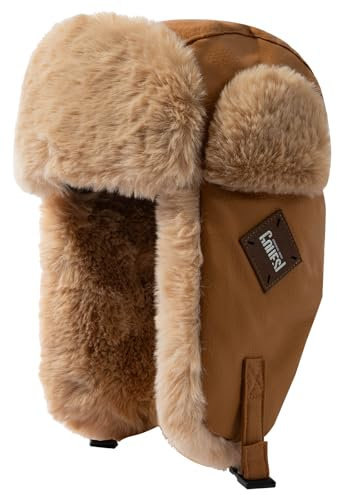 Clakllie Wasserdicht Warme Wintermütze Winddicht Fliegermütze Herren Outdoor Trappermütze Bomber Hut Uschanka Russen Mütze,PL2406-Camel