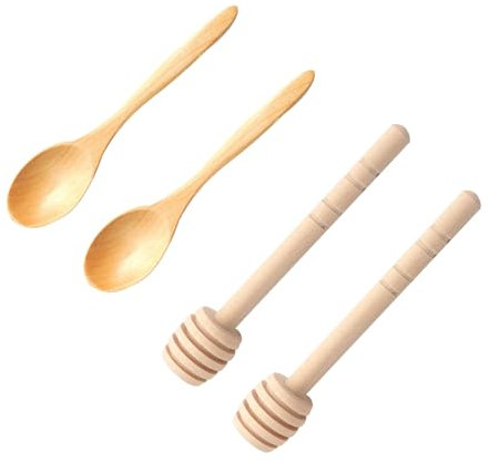 YOUZMY 4 Stück Honigrührer Honiglöffel, Honiglöffel aus Holz, Honigheber Honigrührer, Honigspirale Honey Sticks, Honigstab Rührstäbchen (Khaki)