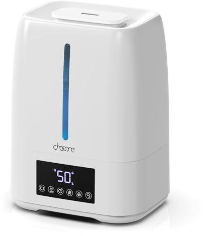 Chooone 6L Top Fill Ultrasonic Humidifier - Cool and Warm Mist for Bedroom, Baby, Large Rooms & Plants, Smart Humidity Control, Aroma Diffuser, Night Light, 12H Timer, Quiet, White