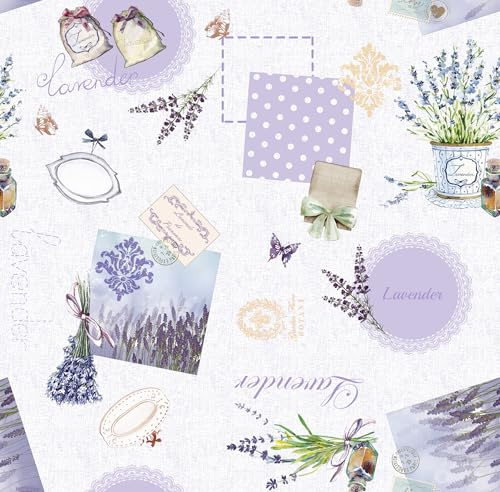 Mambo Design PVC Tischdecke Lavender Lavendel lila Flieder Weiss Wachstuch · Breite & Länge wählbar · abwaschbare Tischdecke, Größe:110 x 160 cm