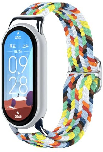 AXFEE Armband Kompatibel mit Xiaomi Mi Band 8/ Band 9, Weiches Verstellbare Fitness Ersatzbänder für Mi-Band 8/ Band 9 armband, Metallschnalle, Gewebtes Dehnbarer Ersatzarmbänder(Bunt)