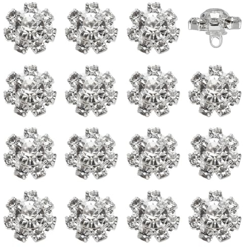 FINGERINSPIRE 16 Stück Glas Strassknöpfe 15mm Durchmesser Dekorative Verzierung In Blumenform Aus Platin Messing Zum Nähen Wiederverwendbare Kristall Strassknöpfe Für Die DIY Kleidungsdekoration