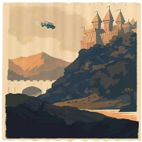 Funnytree Wizarding World Duschvorhang, WWE-Badezimmer-Dekor, wasserdichter Stoff, langlebig, pflegeleicht, waschbar, 183 x 183 cm (Haken nicht im Lieferumfang enthalten)