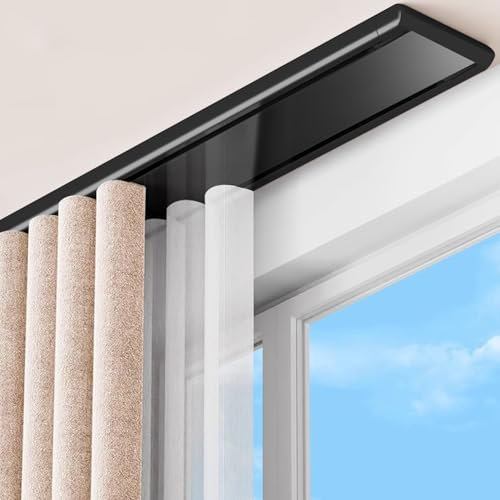 KUZRZNH 2-Läufige Vorhangschiene, Leise Doppelreihige Gardinenschiene Aluminium gardinenleisten für Wohnzimmer Schlafzimmer Vorhänge, Deckenschiene Raumteiler, Einfache Installation (Schwarz, 3M)