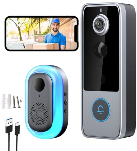 GuardianBell Pro – Smart WiFi Doorbell & Security Cam in One, HD Night Vision Home Smart Security Doorbell Two-Way Calls Camera, Doorbells Camera Wireless Video Doorbells (B)