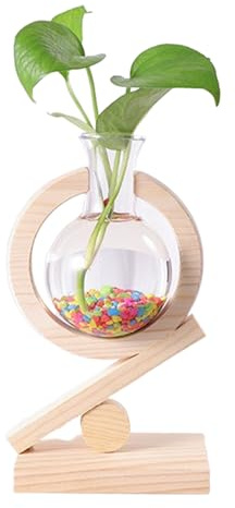 Plant Propagation Station, Desktop Hydroponics Air Planter Holder With 1 Bulb Beaker Glass Vase, Plant Terrarium With Wooden Stand, Desktop Retro Plants Terrarium Vase For Hydroponic Flowers (A)