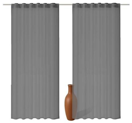 Foxx 2er Set Schlaufenschal dunkelgrau 245 cm transparent Moderne Vorhänge | leichte Voile Stores mit verdeckten Schlaufen für lichtdurchlässige Fensterdekoration, elegante Gardinen für modernes Wohnen