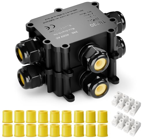 IP68 Wasserdichte Abzweigdose 3-Wege Schwarz, Oberputz Verteilerdose aus PC-Material, Kabelverbinder Ø3-8/9-14mm für Gartenbeleuchtung Tiefbau Elektroinstallation (2er-Pack)