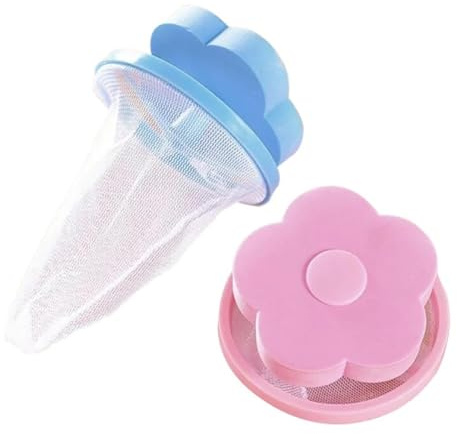 2PC Washing Machine Filter Net Collect Lint Dirty Sponge Floating Hair Funnel Reusable Washer Catcher High-Efficiency Cleaning(Blue and Pink)