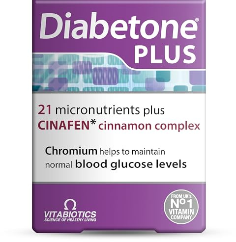 Diabetone Plus with CINAFEN complex: Cinnamon, Fenugreek and Chromium and 21 micronutrients for improved Blood Sugar Level and Diabetes Management, by Vitabiotics