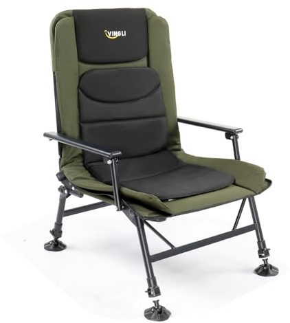 VINGLI Oversized Fishing Chair Heavy Duty Support 440 LBS, 160° Freely Adjustable Reclining Folding Chairs, Lounge Travel Outdoor Seat with High Back for Fishing Camping or Leisure