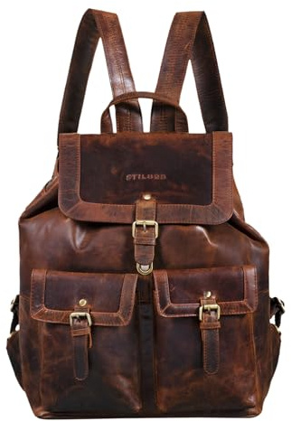 STILORD Nora Großer Lederrucksack Vintage Hochwertiger Daypack 13.3 Zoll Rucksack-Handtasche für Schule Office Uni Freizeit Büro Echtes Leder für Damen und Herren Farbe:Zamora - braun