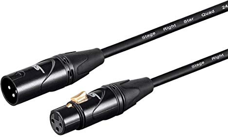 Monoprice Starquad XLR-Stecker auf XLR-Buchse, Mikrofonkabel, 1,8 m, Schwarz, 24 AWG, optimiert für analoges Audio – goldene Kontakte – Stage Right Series