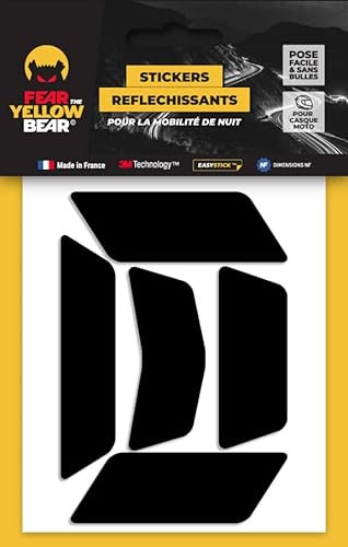 Yellow BearTM Easy Five TM, Set mit 5 reflektierenden Aufklebern, reflektierend, wiederverwendbar, für Motorradhelm, 3MTM Technology, Schwarz