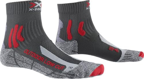 X-Socks Unisex Trek Low Cut Socken, ideal für Outdoor-Aktivitäten und ausgedehnte Trekking-Touren, erhöhter Komfort und Blasenschutz - Anthrazit/Rot, 42-44