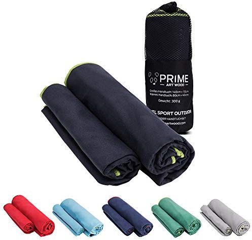 PRIME ART WOOD Mikrofaser Handtücher, Schnelltrocknend, Saugstark, Super Weich, Viele Größen & Farben, Reisehandtuch, Sporthandtuch, Badetuch (Anthrazit, Set2: 200x100cm + 80x40cm)