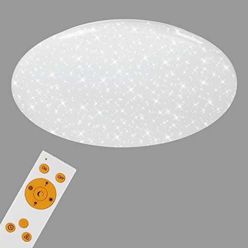BRILONER - LED Deckenleuchte, Deckenlampe mit Sternendekor, Dimmbar, inkl. Fernbedienung, inkl. Nachtlichtfunktion, inkl. Farbtemperatursteuerung (3.000-6.500 Kelvin), Durchmesser 56cm, Weiß
