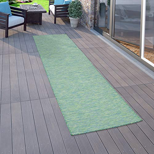 Paco Home Outdoor Teppich Balkon Terrasse Pastellfarben Flachgewebe Gartenteppich Modern, Grösse:80x150 cm, Farbe:Türkis