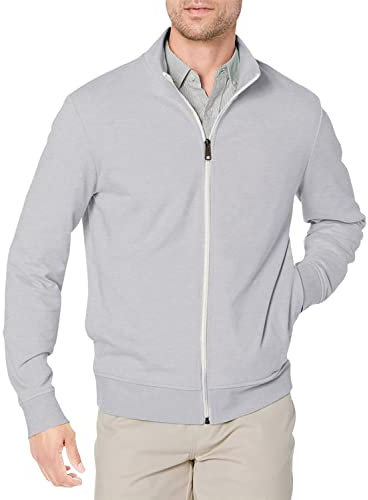 Amazon Essentials Felpa con Collo a Lupetto Leggera in Spugna Francese con Cerniera Integrale Uomo, Grigio Chiaro Puntinato, XL