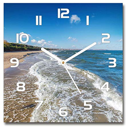 Tulup Glasuhr - 30x30cm - weißen Zeigern - Wanduhr Wandkunst Bild Gehärtetem Glas Uhr Echtglas Küche Wohnzimmer - Ostsee