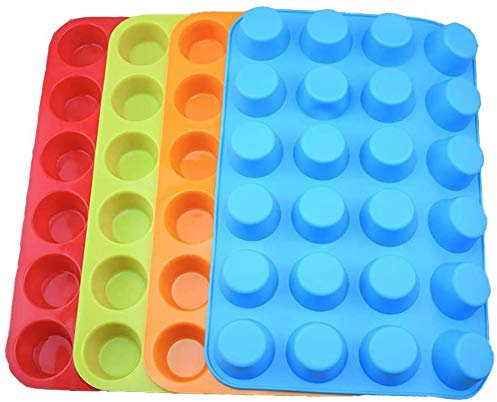 Qtopun – Lot de 4 minis moules à muffins en silicone pour 24 muffins, multicolores