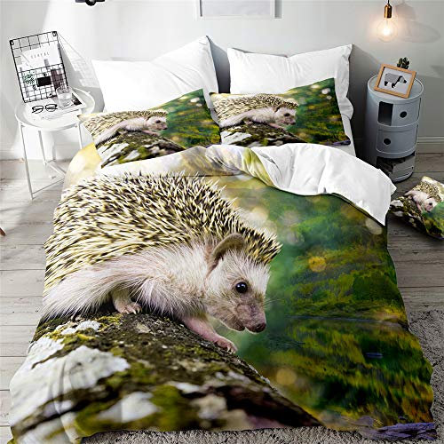 Morbuy Igel-Druck Bettbezug Bettwäsche Set - Erwachsene Kinder Bettwäsche-Set, Mikrofaser Weiche Bettbezug mit Reißverschluss und Kissenbezüge (135x200cm,Süßer Igel)