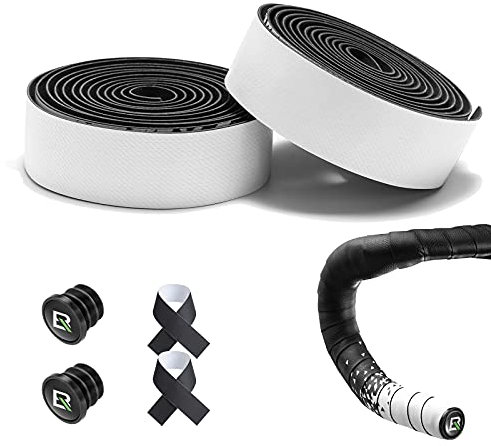 ROCKBROS Fahrrad Lenkerband für Rennrad & MTB – Rutschfestes & Stoßdämpfendes Griffband aus PU + EVA, Langlebiges Bike Bar Tape, 2 Rollen je 210×3 cm, Schwarz Weiß