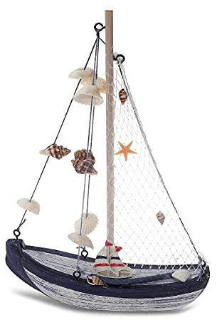 Flanacom Segel-Schiff Deko Holz-Schiff in verschieden Designs - Segel-Boot Fischerboot Holzboot - Maritime Badezimmer Deko-Artikel - liebevoll gestaltete Bad-Accessoires mit vielen Details (Schiff)