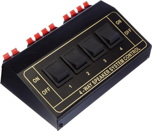 CABLEPELADO Selector de Altavoces Estéreo, Conmutador de Altavoces para 4 Pares de Altavoces, Conmutador Speaker, 175 mm Ancho x 114 mm Alto x 49 mm Fondo, Sección Cable MAX 2,5 mm², 4 Salidas