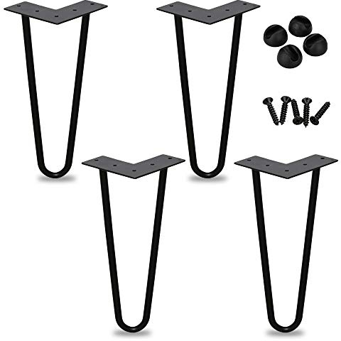 Lospitch 4X Haarnadel Tischbeine Hairpin Legs, 20cm 2-Stange Tischkufen für Heimwerker - Mitte des Jahrhunderts Modern Stil - Höhe 15cm-72cm mit Bodenschoner und Schrauben