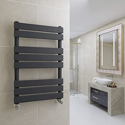 Warmehaus Flat Panel Heated Towel Rail Radiator Ladder Rad Anthracite 800 x 500mm Grey Central Heating Towel Warmer for Bathroom Kitchen