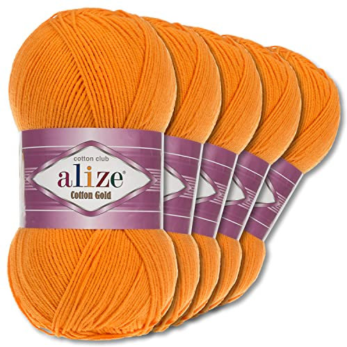 Alize 5 x 100 g Cotton Gold Premium Wolle| 39 Farben Sommerwolle Garn Stricken Amigurumi (83 | Kürbis)