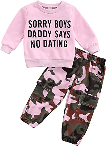 Geagodelia Baby Kinder Mädchen Kleidung Outfit Babykleidung Kinderkleidung Set Langarmshirt Top + Camouflage Hose Neugeborene Weiche Babyset (Sorry Boys, 1-2 Jahre)