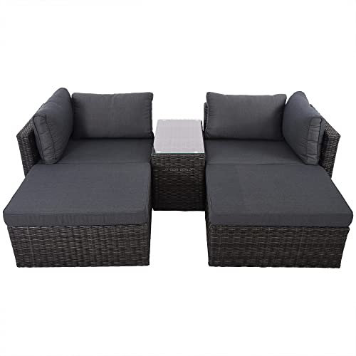 Raburg XL Gartenlounge ADAN in Schiefer-BRAUN-MELIERT - 5-TLG. Premium Alu & Poly-Rattan, Polster-Set in Schiefer-GRAU, Tisch mit Glasplatte, sehr variabel & kompakt, mit Sofa für 2-4 Personen