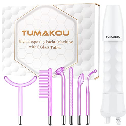 High Frequency Wand - TUMAKOU 6 IN1 Portable Argon High Frequency Facial Skin Tightening Machine - Purple Light Therapy Electrode Face Device for Acne,Wrinkle,Hair - with Different 6 Glass Tubes