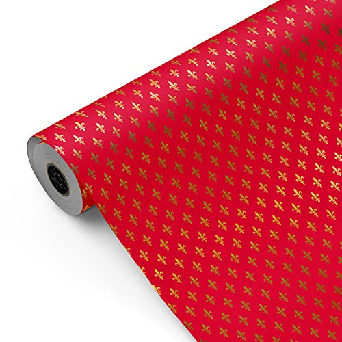 Rouleau de papier cadeau, grand rouleau 62cm x 100m • Modèle FLOR DE LIS de couleur rouge • Idéal pour : Boutiques Entreprises Boutiques emballer des cadeaux Anniversaires Baby Showers