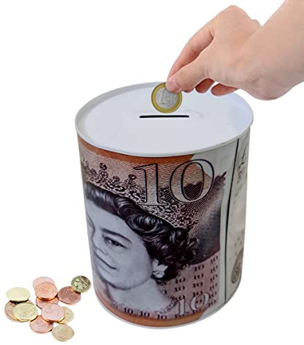 Best House Money Box - Piggy Bank, Cash Coin Box Tin, Tinplate, Savings Tin for Kids Adult Boys Girls as Gift to Save Birthday Money, Holiday and Christmas Fund - 12 x 16 cm (Medium)