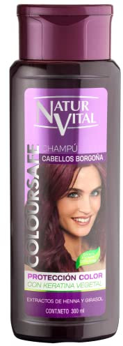 NaturVital Champú ColourSafe Borgoña con Keratina | Reaviva el Color, Refuerza y Protege - 300 ml