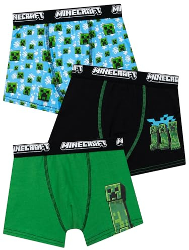 Minecraft Unterhosen Jungen, 3er-Pack Creeper Boxer, Unterwäsche Für Jungen, Unterhosen Jungs Aus Baumwolle