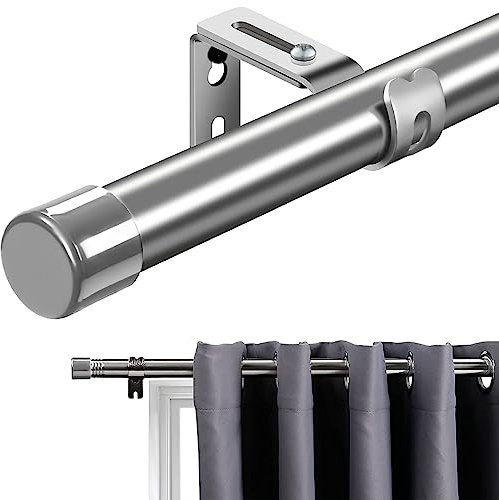 INFLATION Gardinenstangen mit Kappenknäufen 76-345cm, SilberGardinenstange(Silber Endkappen) mit Halterungen Beschlagset Fensterstangen für Wohnzimmer & Außenbereich