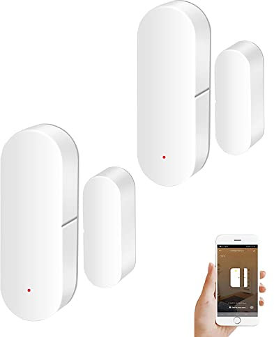 Sensor de ventana de puerta: sensor de puerta inteligente Tuya gratuita Alertas en tiempo real, sensor contacto inalámbrico WiFi para la seguridad del hogar y, para Alexa Google Assistant (2 unidad)