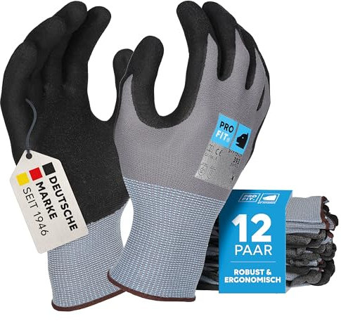 PRO FIT Nitrilschaum-Arbeitshandschuh – 12er Pack, OEKO-TEX Standard 100 zertifiziert, Touchscreen fähig, Montagehandschuh mit neuer ERGO-FIT Passform - Gr. 12