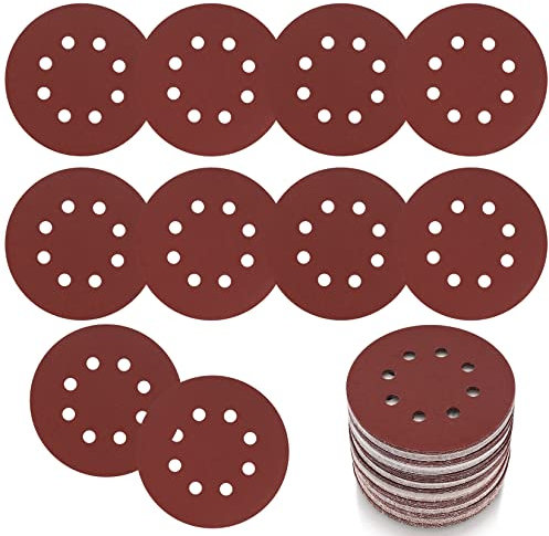15 Pièces Disques Abrasifs 125 mm/5 Pouces, Disque de Ponçage Grain 60, Papier Abrasif 8 Trous, Feuilles Abrasives pour Ponceuse Orbitale Aléatoire Murale